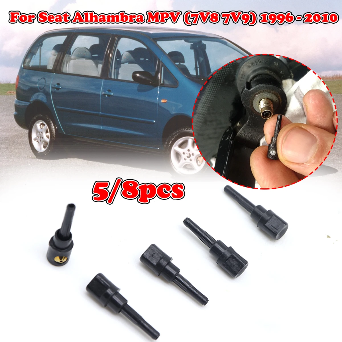 

5/8X Rear Wiper Washer Jet Nozzle For Seat Alhambra MPV 96-10 Windscreen Window Spray Cover Cap Rocker Spare Part Repair Replace