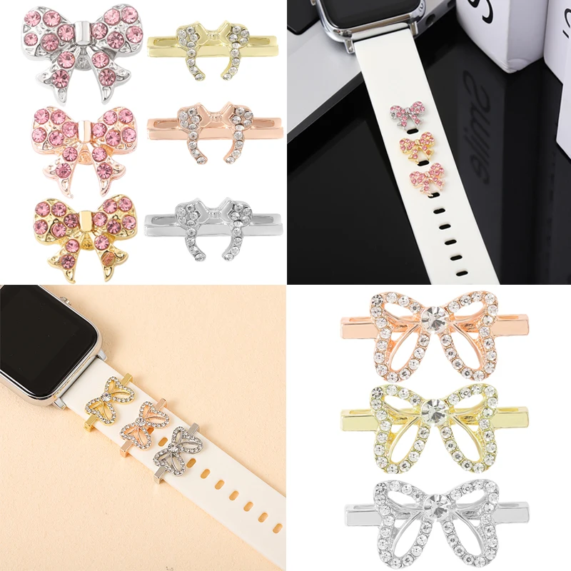 Sports Strap Charms for Iwatch Silicone Universal Watchband Bow-knot Charm Stud Jewelry Accessories for Apple Bracelet Charms