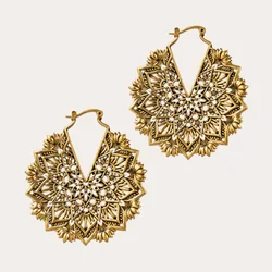 Geometry Vintage Pendant Ancient Silver Color Hollow Gold Flower Pendant Earrings Perforated Pendant Statement Jewelry