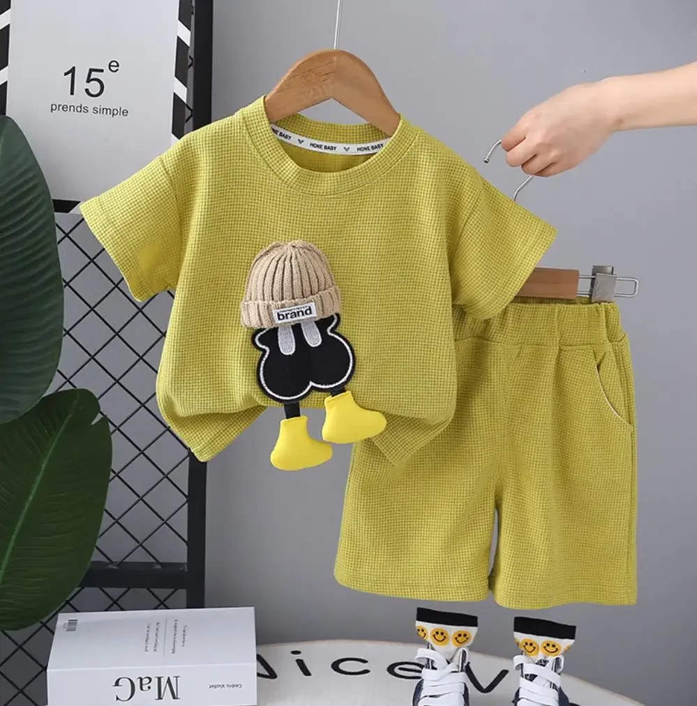 

Summer Baby Boys Clothes Set Korean Style Kids Cartoon Hats Short Sleeve T-shirt And Shorts Two Piece Outfits Casual Tracksuits