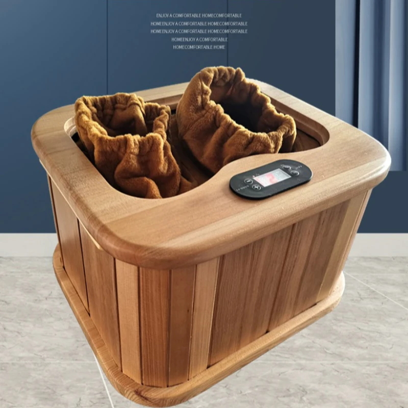Wooden Foot Bath Bucket Infrared Heating Foot Spa Tub Solid Wood Soaking Barrel Foot Therapy for Home Winter Use