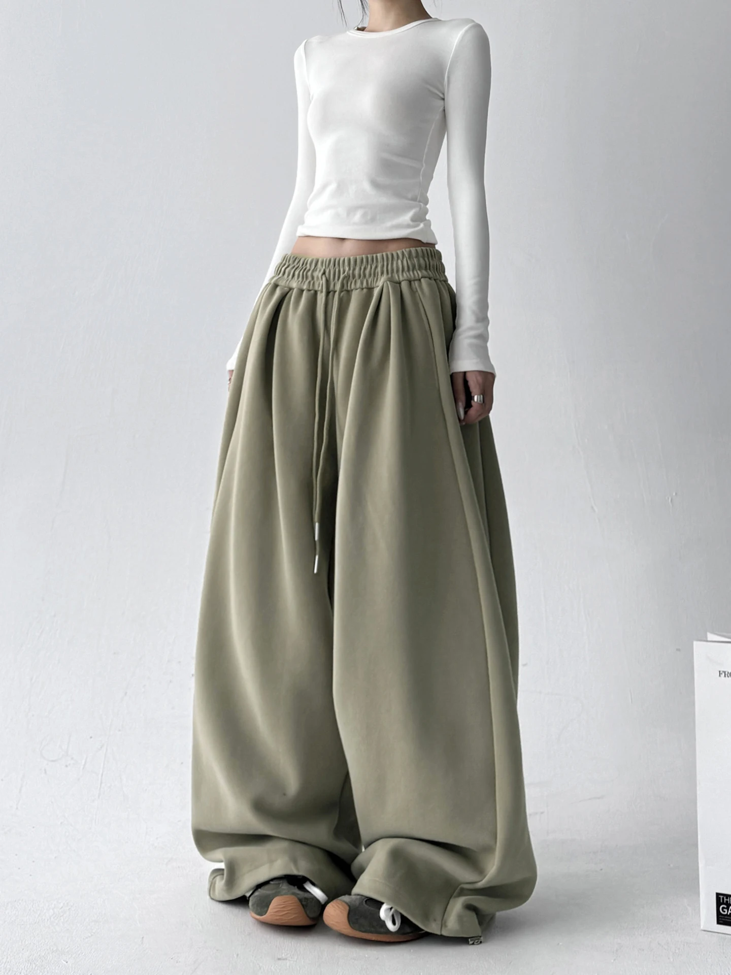 Luźne spodnie sportowe z wysokim stanem i szerokimi nogawkami damskie, w stylu lazy, jesienno-zimowe, nowe spodnie do tańca ulicznego dla wysokich kobiet.