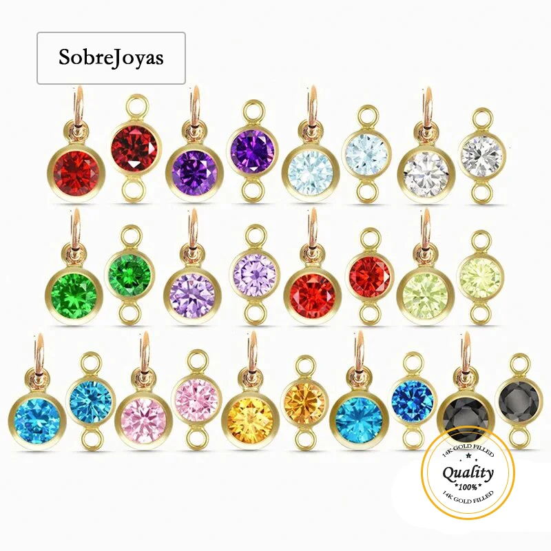 

Connector 14K Gold Filled Birthstone Charm 3/4/6MM Gold Pendant AAA Zircon Charm For Necklace DIY Jewelry Findings Accessories