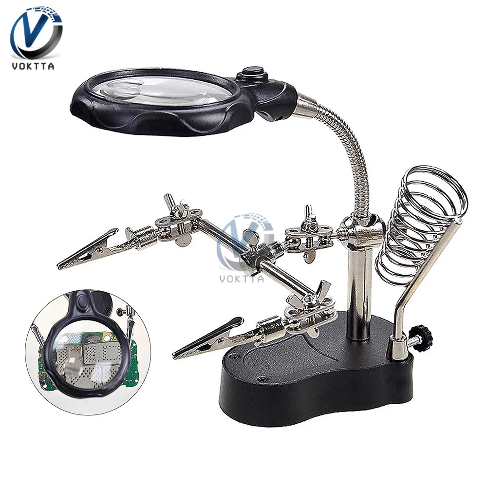 

Portable Soldering Iron Station LED Magnifying Glass Soldering Iron Stand Rework Station Desktop Magnifier Soldering Repair Tool