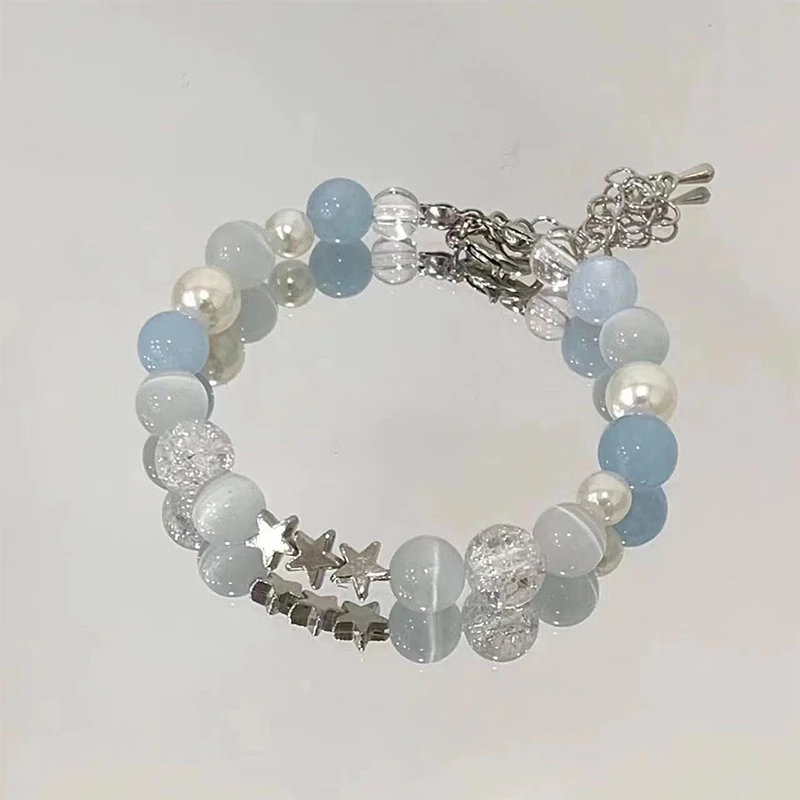 Harajuku Pentagram Pearl Beaded Bracelets For Women Aesthetic Cute Star Blue Glass Ball Bracelets Y2k Jewelry Gifts