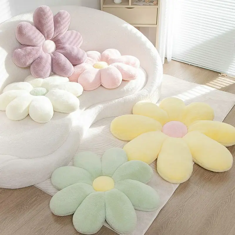 Soft Colour Fluffy Flower Throw Pillow Stuffed Lifelike Daisy Flowers Plush Toy Plant Home Decor Cushion Chair Mat for Kids Girl