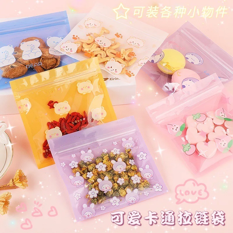 10Pcs Cute Cartoon Small Animals Plastic Self Stand Bag Cookie Biscuits Candy Nougat Packaging Bags Gift Zipper Bag 13.5*13.5 cm