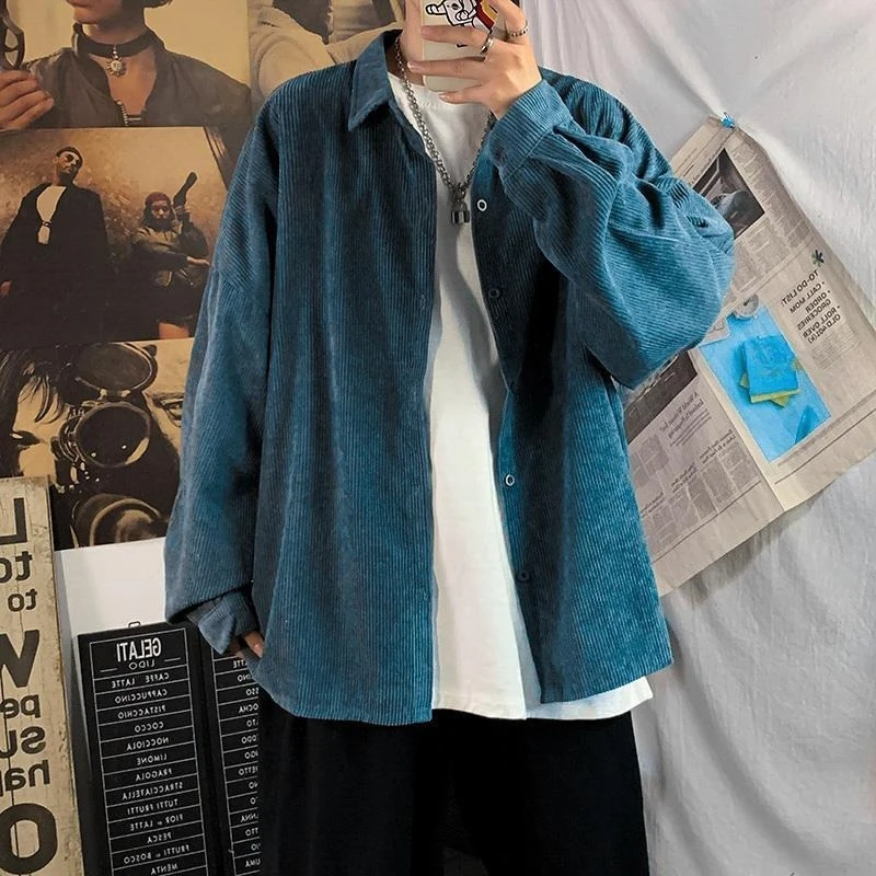 

Новое поступление, весенне-осенняя мужская вельветовая рубашка, модная свободная повседневная рубашка в корейском стиле BF