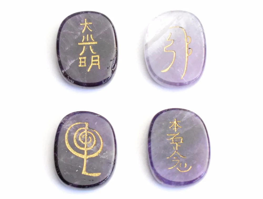 4 sztuk naturalne Chakra Rose Quartz lazuryt awenturyn grawerowane krysztaĆowe uzdrawianie Reiki Balance Usui symbole