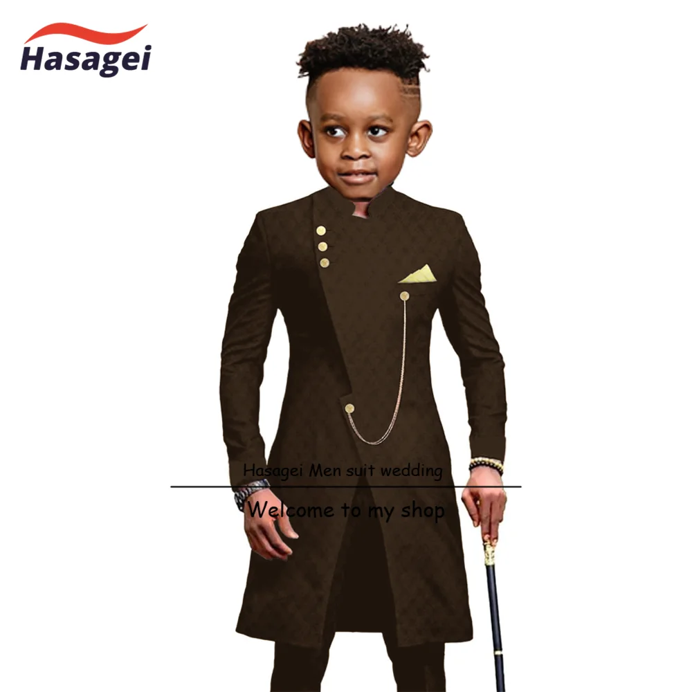 Indian Style Boys Suit 2 Piece Long Jacket Pants Wedding Tuxedo Kids 2-16 Years Old Customized Blazer