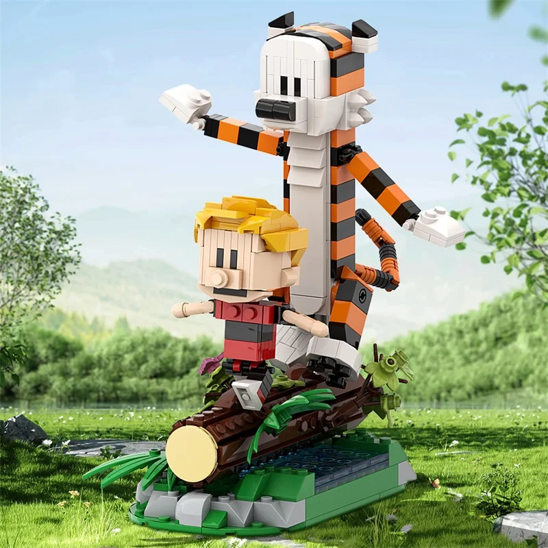 MOC-juego de disparos Calvined y Hobbes Tiger, bloques de construcción, modelo clásico, figuras de acción de Anime, ladrillos, rompecabezas,