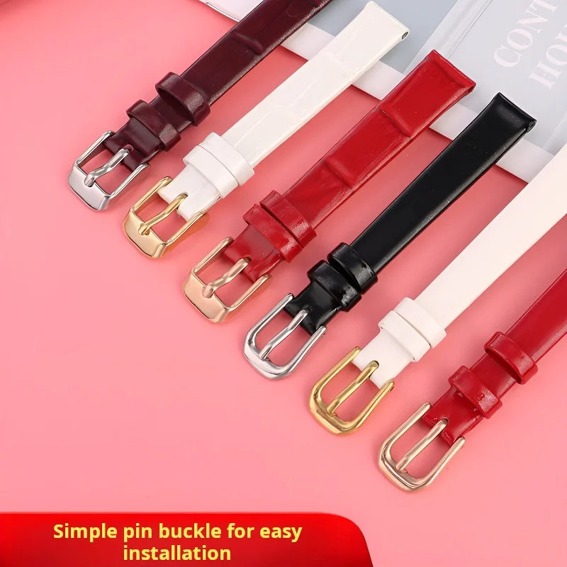 6mm 8mm 10mm 12mm 14mm 16mm jasny pasek do zegarka ze skóry bydlęcej Ultra-cienki damski mały rozmiar skórzany pasek fioletowo-czerwony biały pasek na rękę