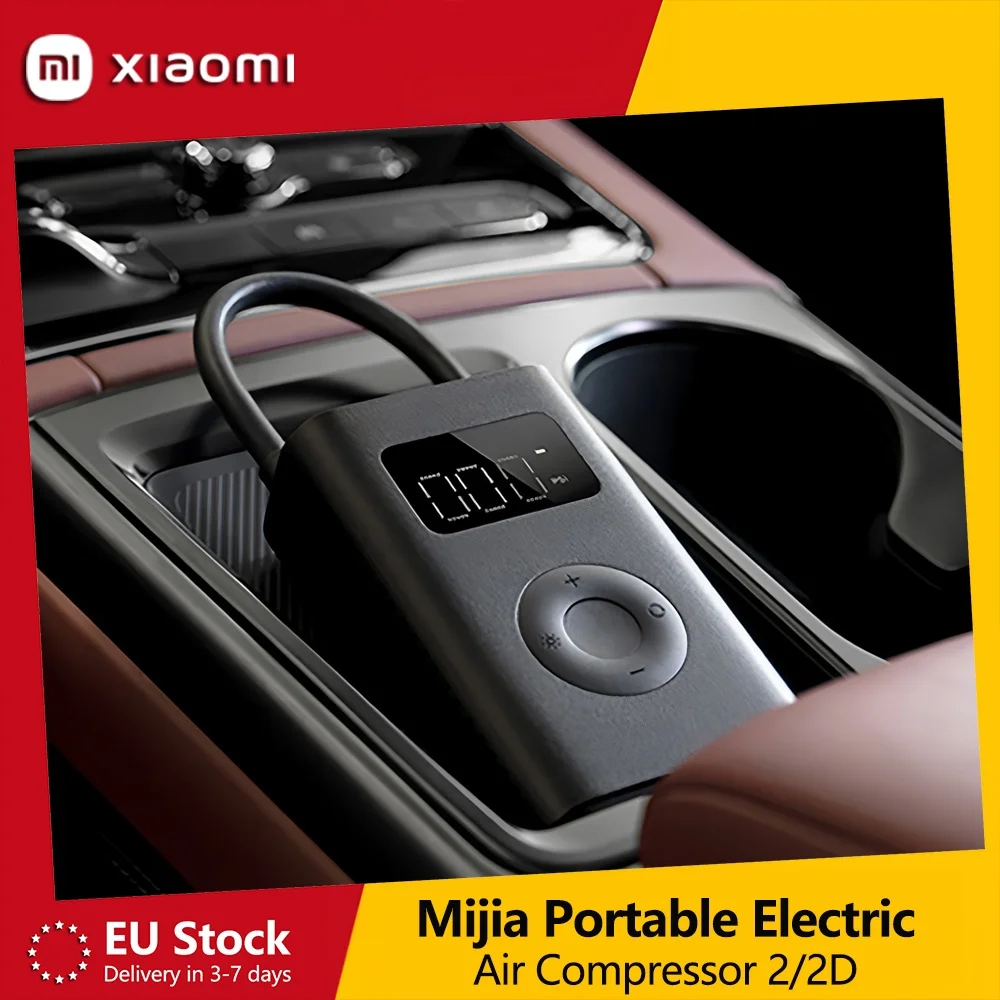 Xiaomi Mijia Tragbarer Elektrischer Luftkompressor 2/2D, 150PSI Reifenfüller für Autos, Fahrräder und Motorräder, Elektrische Luftpumpe mit Digitalem Druckmesser
