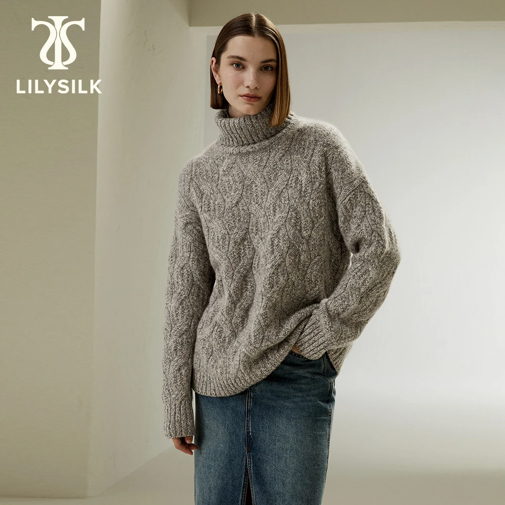 

LILYSILK Cashmere Sweater for Women 2023 Winter Pullover Ribbed Turtleneck Luxury Casual Versatile Top Traf Free Shipping