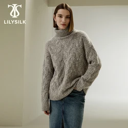 LILYSILK Cashmere Sweater for Women 2023 Winter Pullover Ribbed Turtleneck Luxury Casual Versatile Top Traf Free Shipping