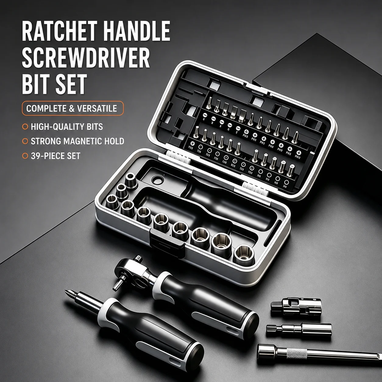 39PCS High Torque Ratchet Screwdriver Set Reversible Socket Wrench Tool Kit Multi Bit Home Repair Hand Tool Set