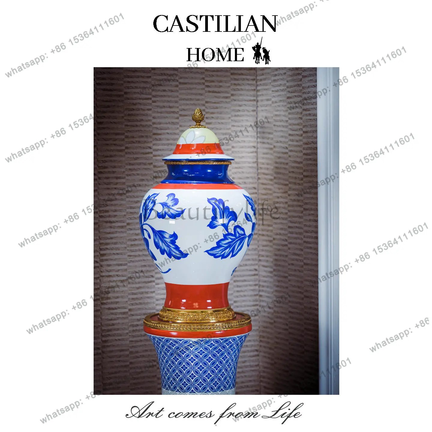 HOT Chinese classical blue and white porcelain general storage tank vase porch decorative storage ornament C6085