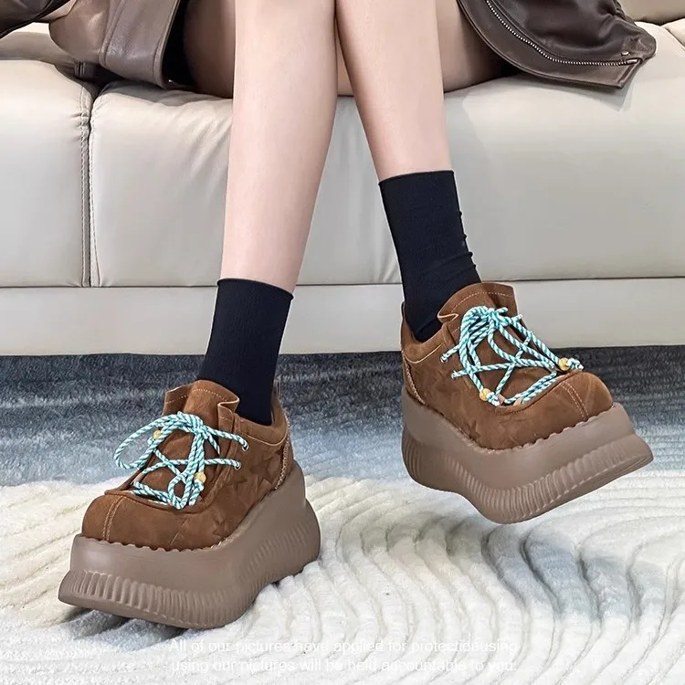Gothic Punk Metal Decoration Round Toe Thick Sole Platform Chunky Heels Women Pumps Lace Up pink Popular Y2k Lolita Ins Shoes