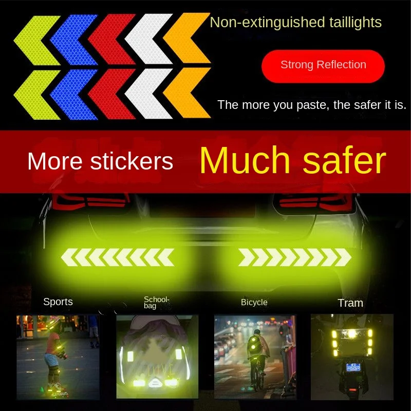 High-Quality Car Reflective Arrow Night Safety Warning Reflector Decal Car Bumper Trunk Decorative Sticker Accessories Universal