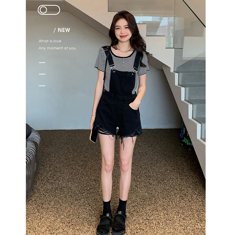 

Women's Denim Rompers Playsuits Front Single Sheath Adult Ladies Round Length Conjoined Slimfit Simple Trendy Lifting Waisted