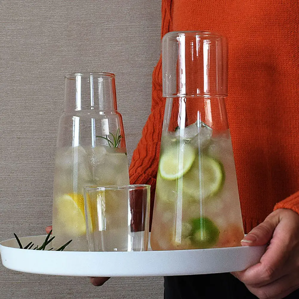 Premium Food-Safe Glass Water Kettle Transparent Cold Water Jug with Lid Cup for Desk Bedside Party Pool Picnic Multi-Function