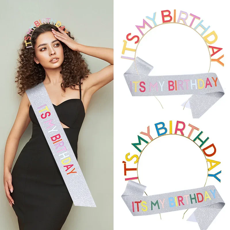 Stylish Happy Birthday Hairband Headdress for Girls Colorful Letters Crown Headband Hair Woman Party Ribbon Belt Wholesale Hoops