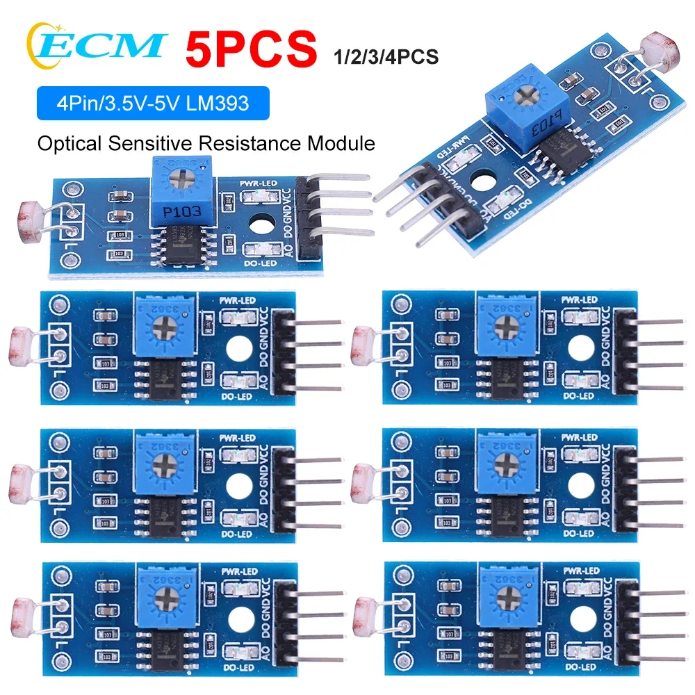 1-5pcs LM393 4Pin Photosensitive Sensor Module 3.5V-5V Sensitivity Light Sensor Module Light Detection Board for Arduino DIY Kit