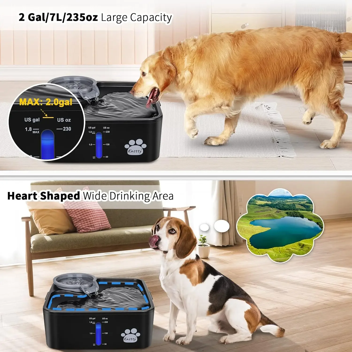 Gallon Dog Water Fountain Ultra Large/Wide Pet Fountain BPA-Free Premium Cat Fountain with 5 Filtration& Smart Safe Pum