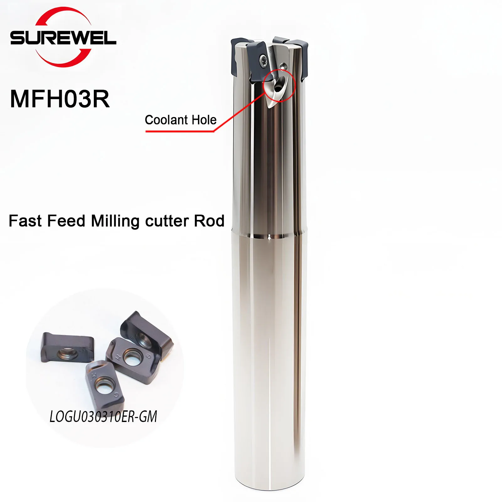 

SUREWEL MFH03R Finishing Arbor Fast Feed Milling Holder cutter Rod Arbor with Internal Coolant Channel Inserts LOGU0303
