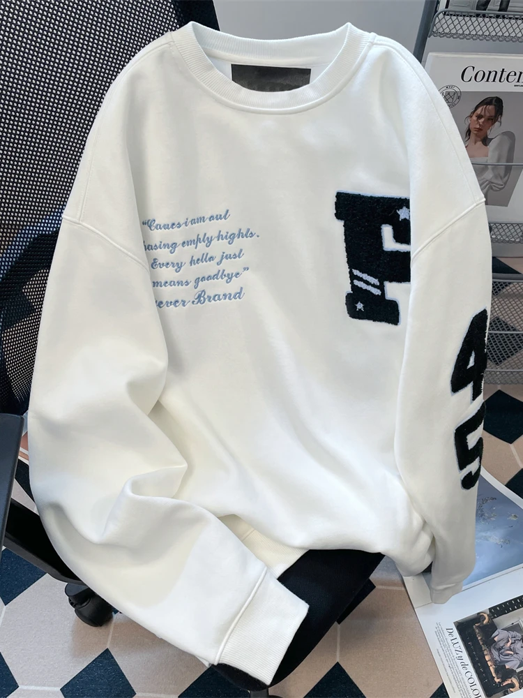 

Женская толстовка оверсайз с вышивкой букв, осенне-зимняя, свободного кроя, с длинными рукавами, с капюшоном, повседневная, в уличном стиле