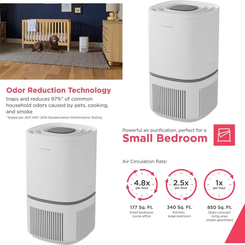 

Очиститель воздуха HEPA для небольших помещений, 850 кв. футов. Площадь охвата, 3-ступенчатая фильтрация, Energy Star, умный режим, ультратихий, белый цвет