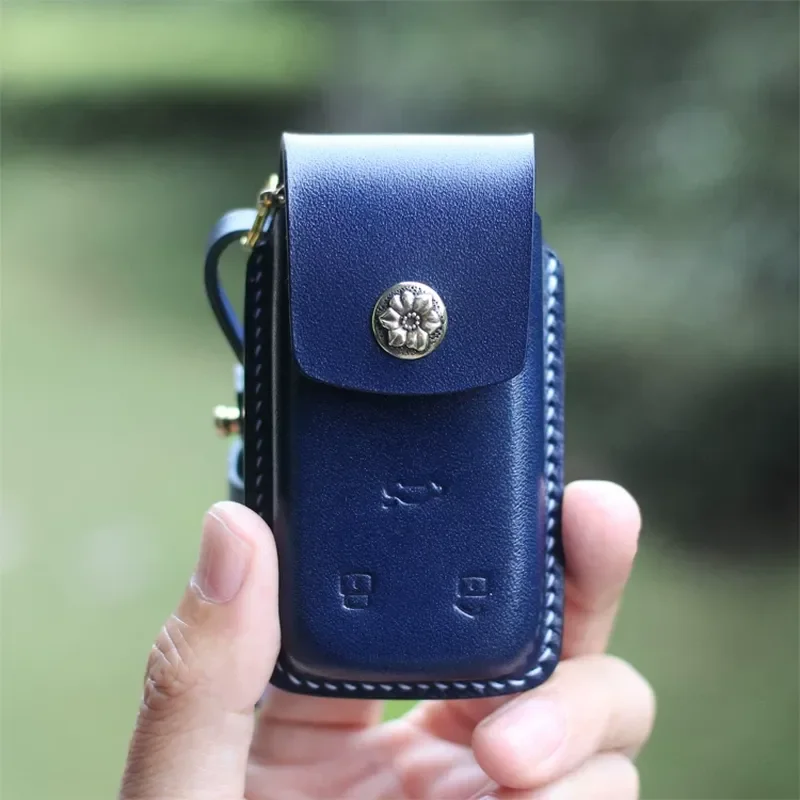 for Audi A4L A5 Q5 Q7 First Layer Leather Handmade Key Bag 3D Texture All Inclusive Key Case