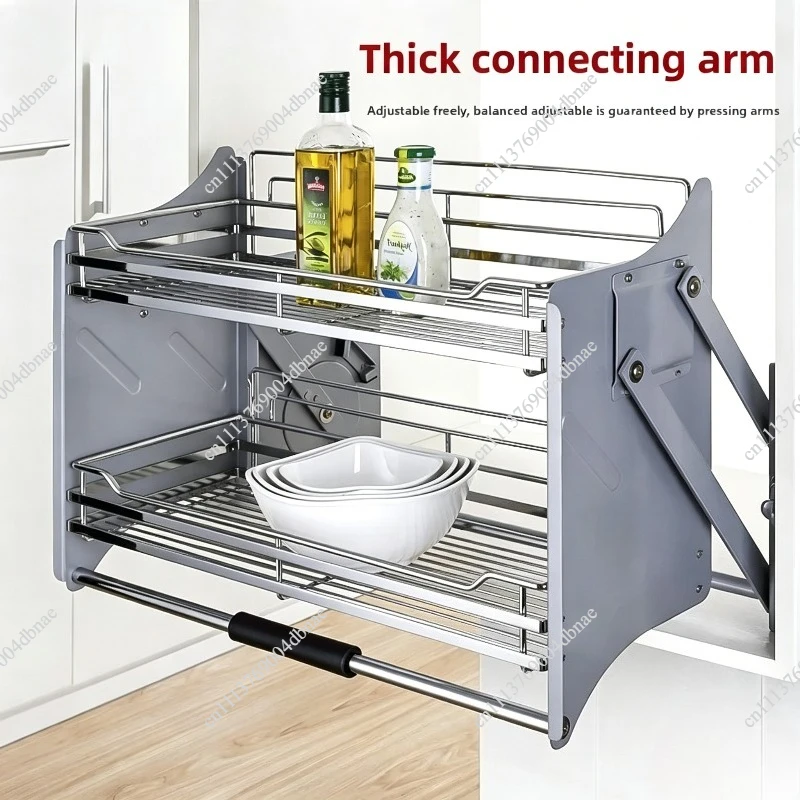 Kitchen Hanging Cabinet Lifting Dishes Pull Baskets Double Layer Damping Hydraulic Smooth Lift Bowls Shelf
