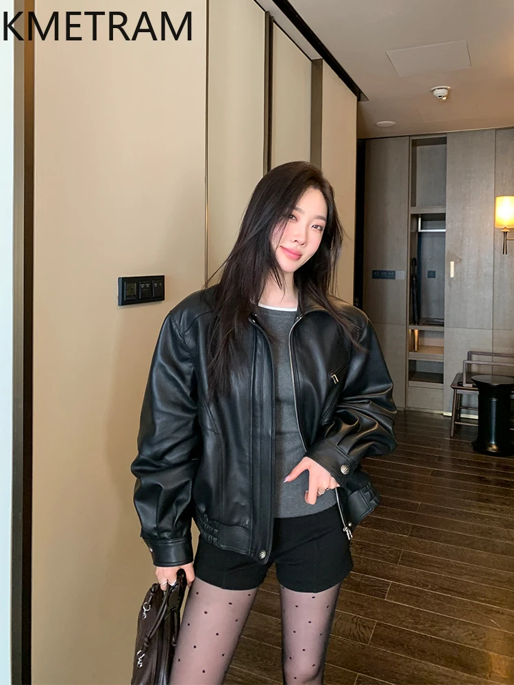 100 % Oberschicht-Schaffelljacke für Damen, lockere schwarze Echtlederjacken, neu in Oberbekleidung, Herbstkleidung, 2025 Damen,...