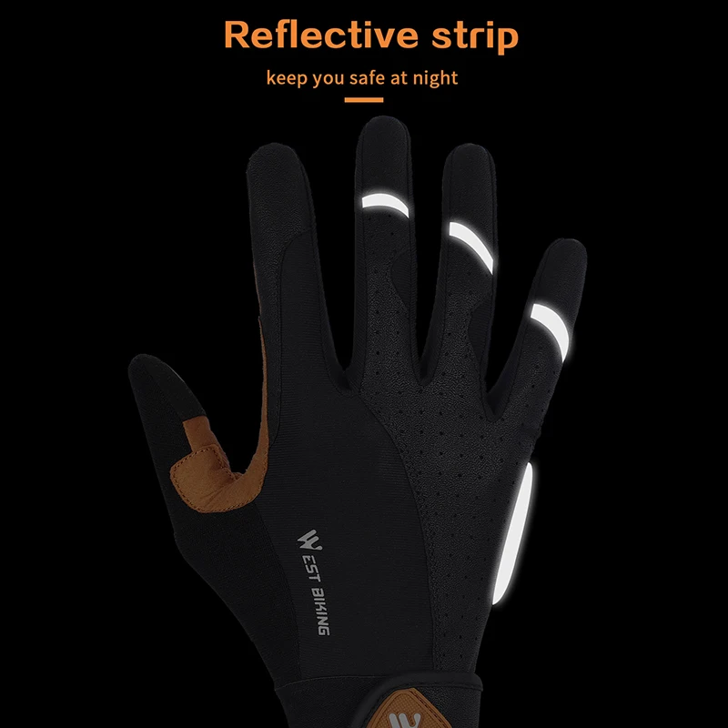 WEST BIKING Men Bicycle Gloves Full Finger Non-slip Cycling Gloves MTB Road Bike Reflective Gloves Breathable Gym Sports Gloves