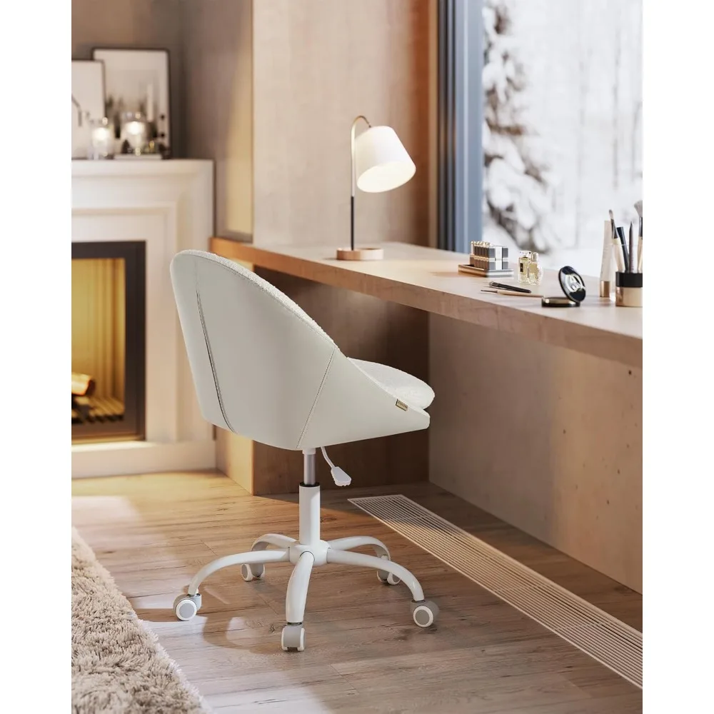 Office Vanity Desk Chair, Sherpa and Synthetic Leather, Foam Padding, Adjustable Height, for Home Office, Study, Bedroom