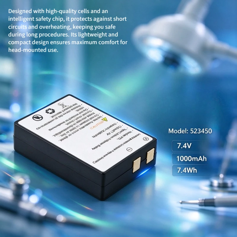 523450 7.4V 1000mAh 7.4Wh Replacement Li-ion Battery for Dental Loupe Headlight Head-worn Inspection Lamp 2.5X 3.5X Magnifier
