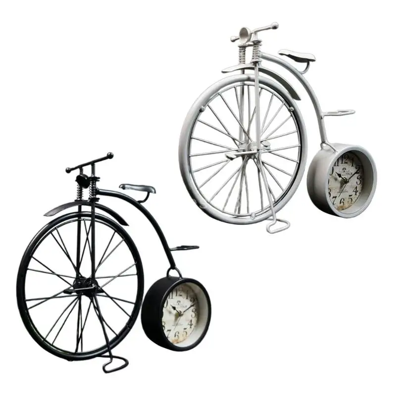 

Q6PE High Wheel Bicycles Model Clock Iron Bike Statue Home Office Decors Table Clock