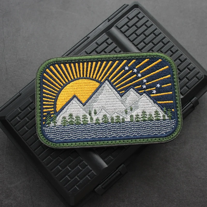 New Design Large Size Full Embroidery All-Terrain Camp Patch Outdoor Bag Sticker Landscape Camping Morale Backpack Patch