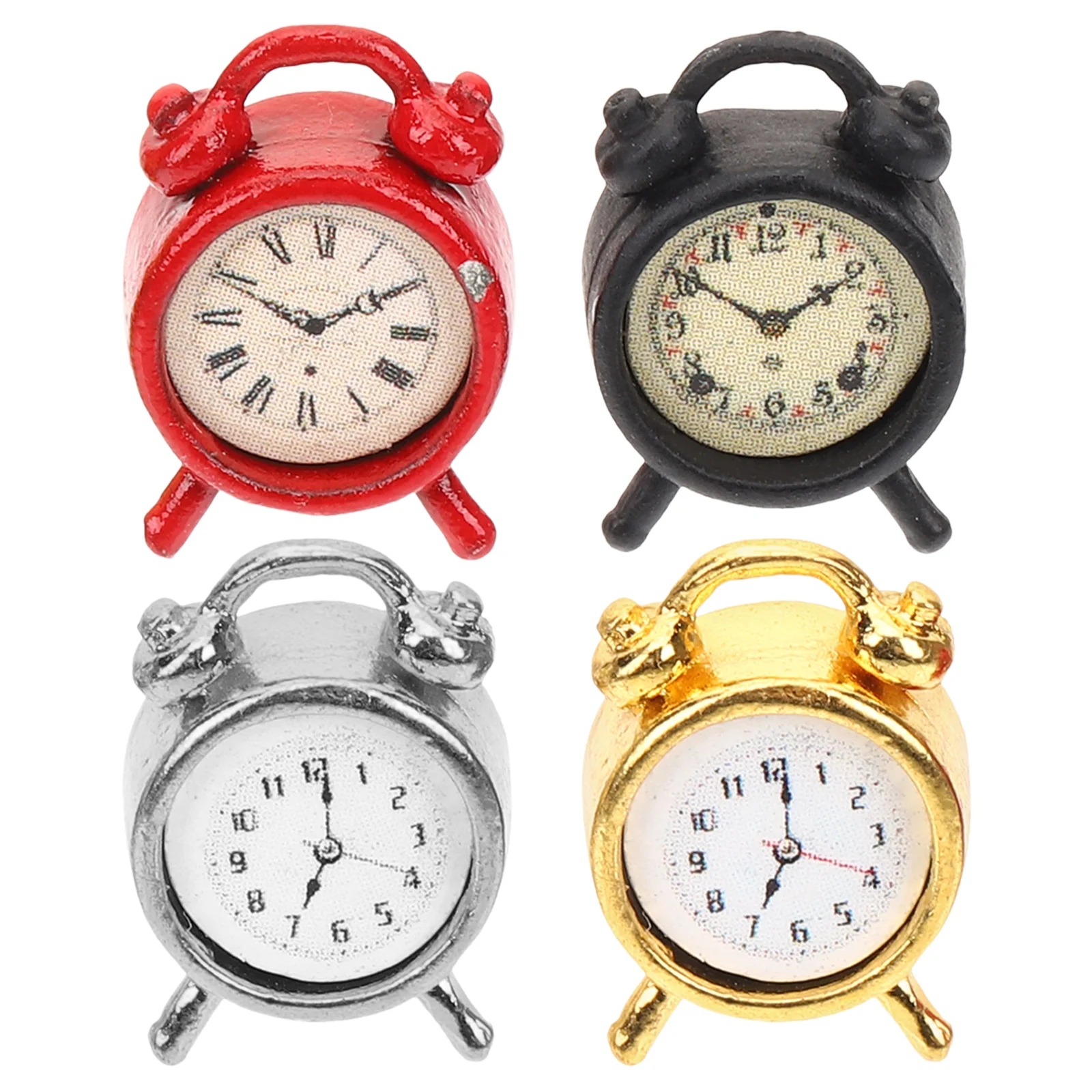 Reloj de tiempo Mini modelo de decoración en miniatura, accesorio para dormitorio de bebé, adorno artesanal con alarma, 4 Uds.