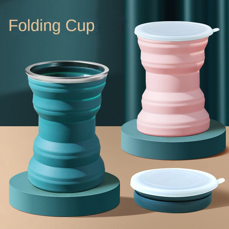 Portable Silicone Foldable Cup with Lanyard, Heat Resistant Collapsible Cups Lid Folding Storage Travel Mug for Hot Water Coffee