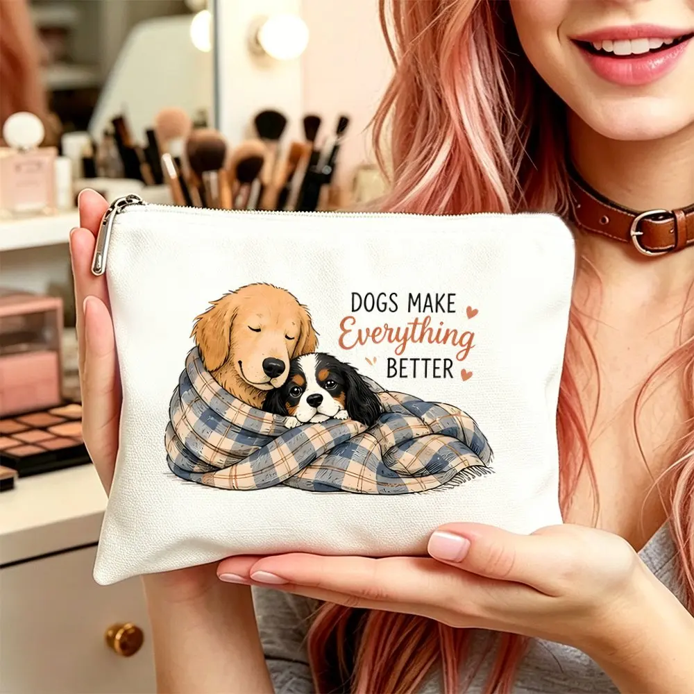 Dog Print Makeup Bag Suitable Women Puppy Themed Cosmetic Pouch Zipper Closure Travel Toiletry Gift for Mom Daughters Dog Lovers