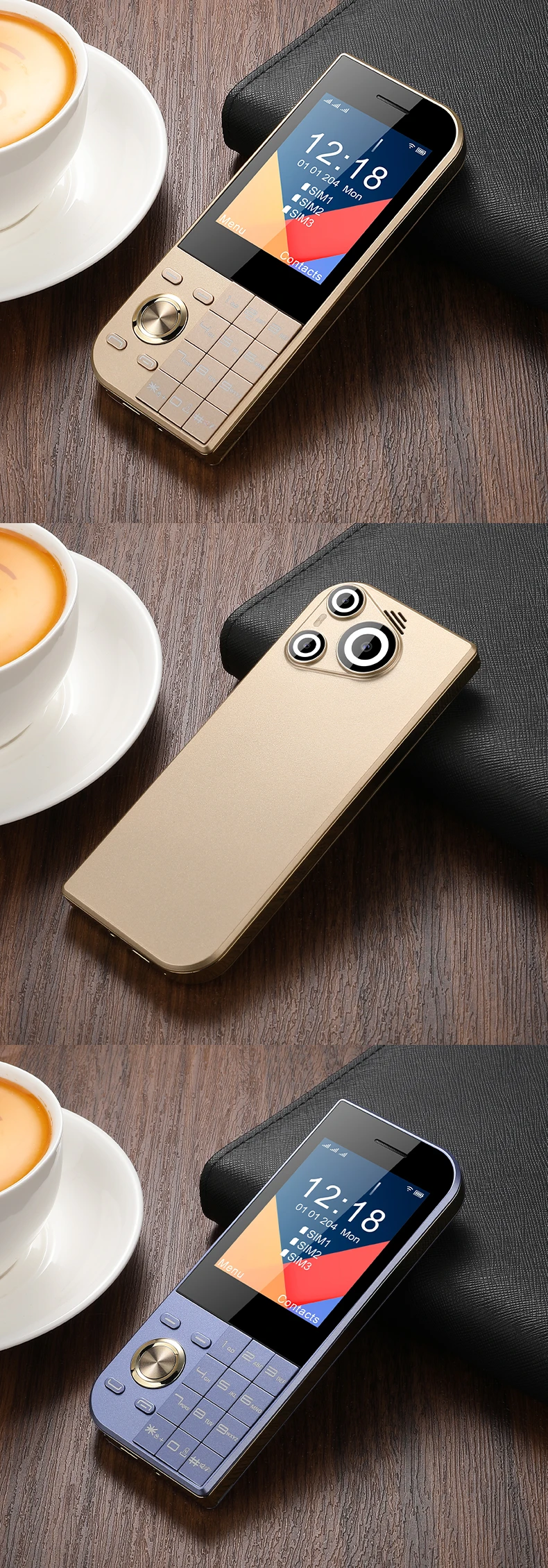 Ultra Slim Mini Size Cute Pocket Mobile Phone Big Screen Triple SIM SOS Call Speed Dial Large Button New Disign Elderly Phone