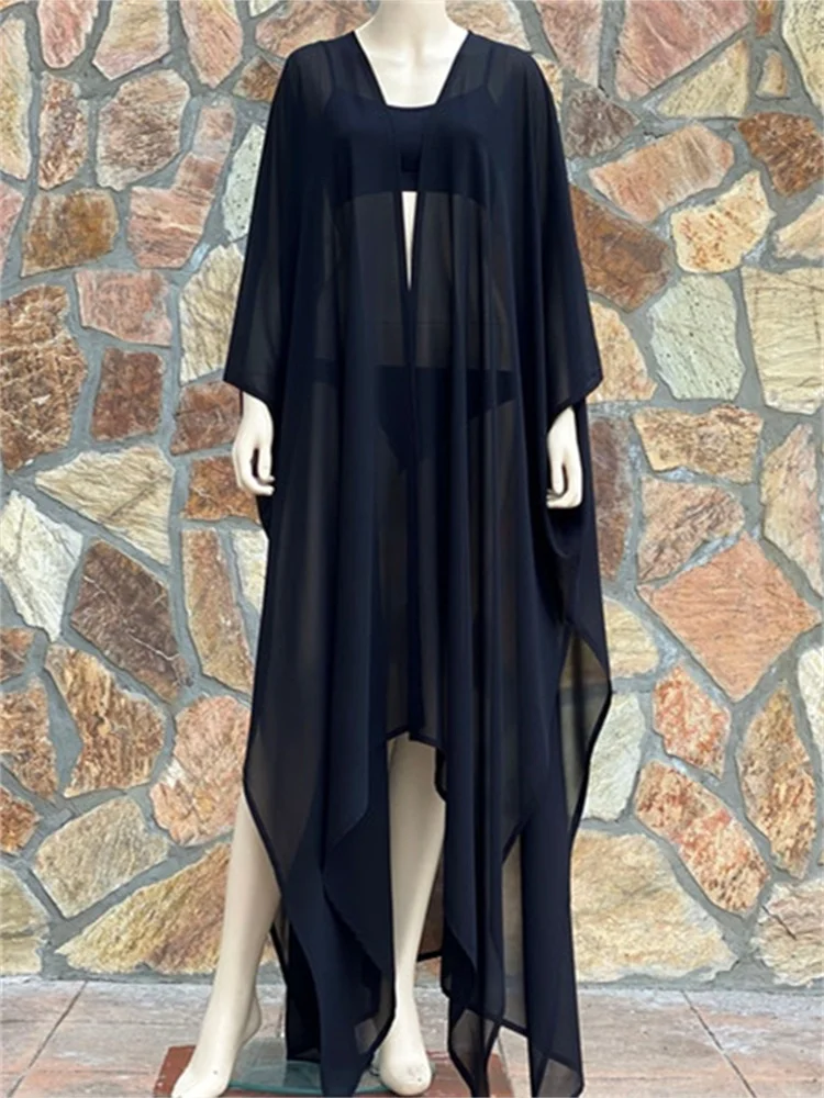 

Asymmetric Unique Sheer Beach Swimming Cover Up Kimono Kaftan Dress Loose Sheer Kimono Lightweight Summer Jacket Color Option