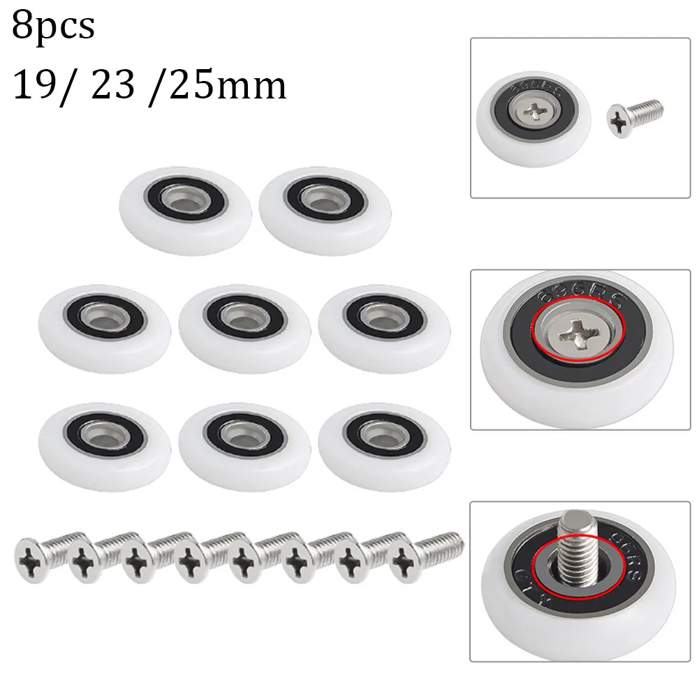 8Pcs/set Shower Door Roller Replacement Door Pulley 19/23/25mm Wheel Diameter Cabins Pulley Sliding Shower Door Parts