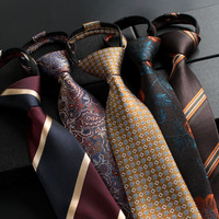 NEW Paisley Zipper Ties for Men 8CM Neck Tie Solid Striped Polka Dots Silk Neckties Men's Wedding Zipper Tie Blue Lazy Ties