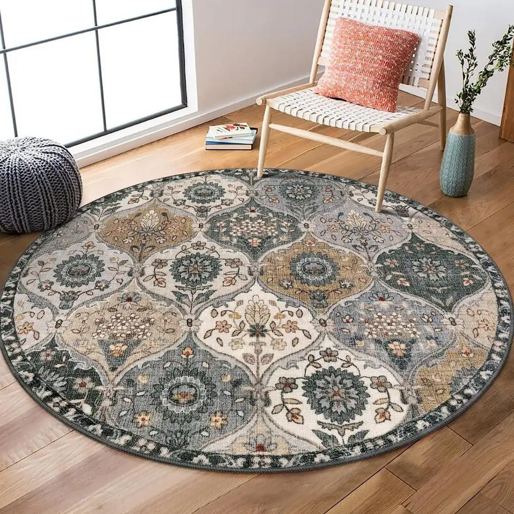 80/120cm Round Moroccan Area Rug Vintage Flower Print Distressed Bedroom Office Kids Room Indoor Decoration Mat Floor Carpets