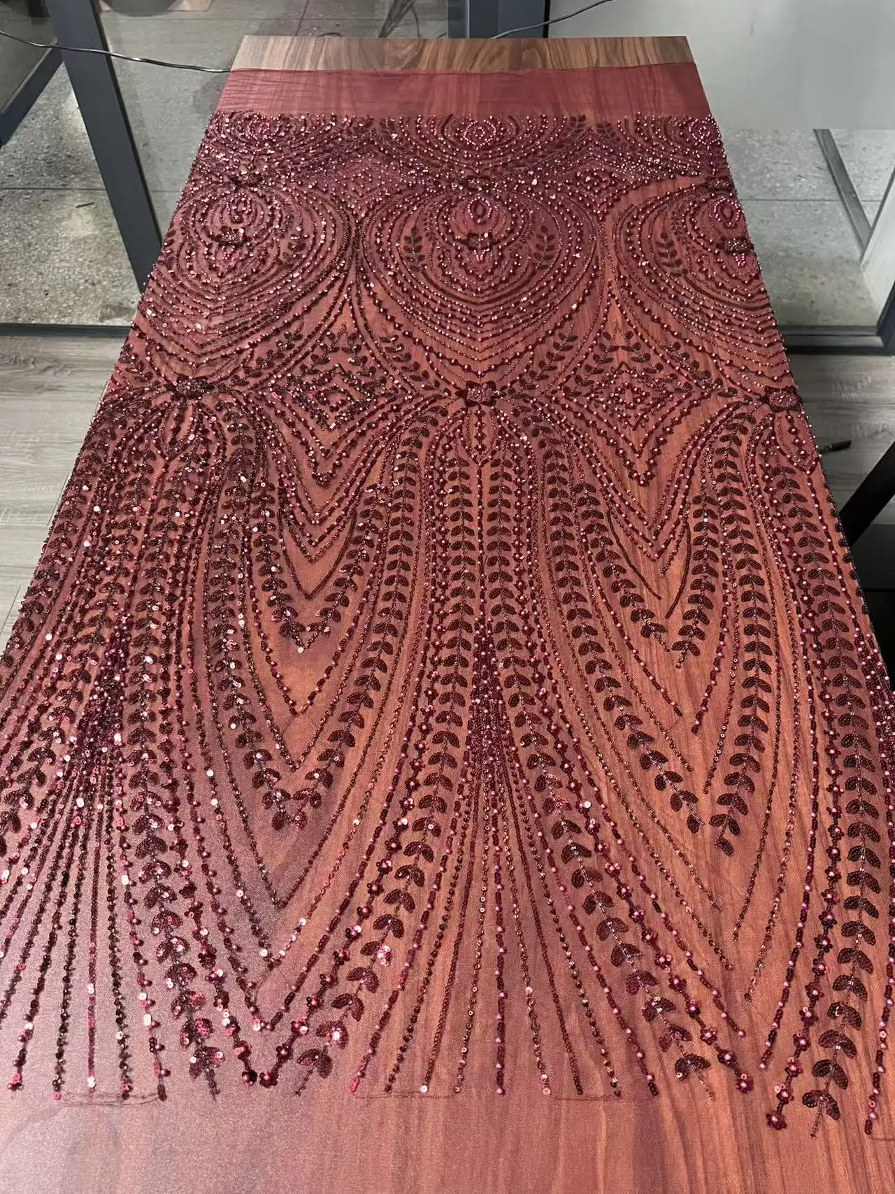 Red Beaded Sequins Tulle Lace Fabric Africa Nigeria Wedding Party Dress White Sequence Embroidered Lace Fabric for Sewing KB5597