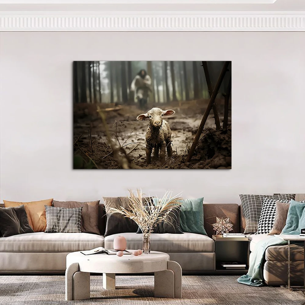 Classic Vintage Wall Art Christ Saves the Lamb HD Canvas Printed Poster Home Living Room Bedroom Hallway Decorative Painting