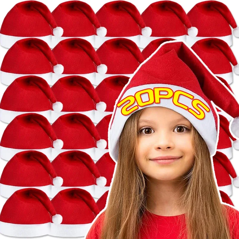

1/20PCS New Christmas Hats Adults Kids Non-woven Red Santa Claus Hat Xmas Caps for New Year Party Home Decoration Festival Gifts